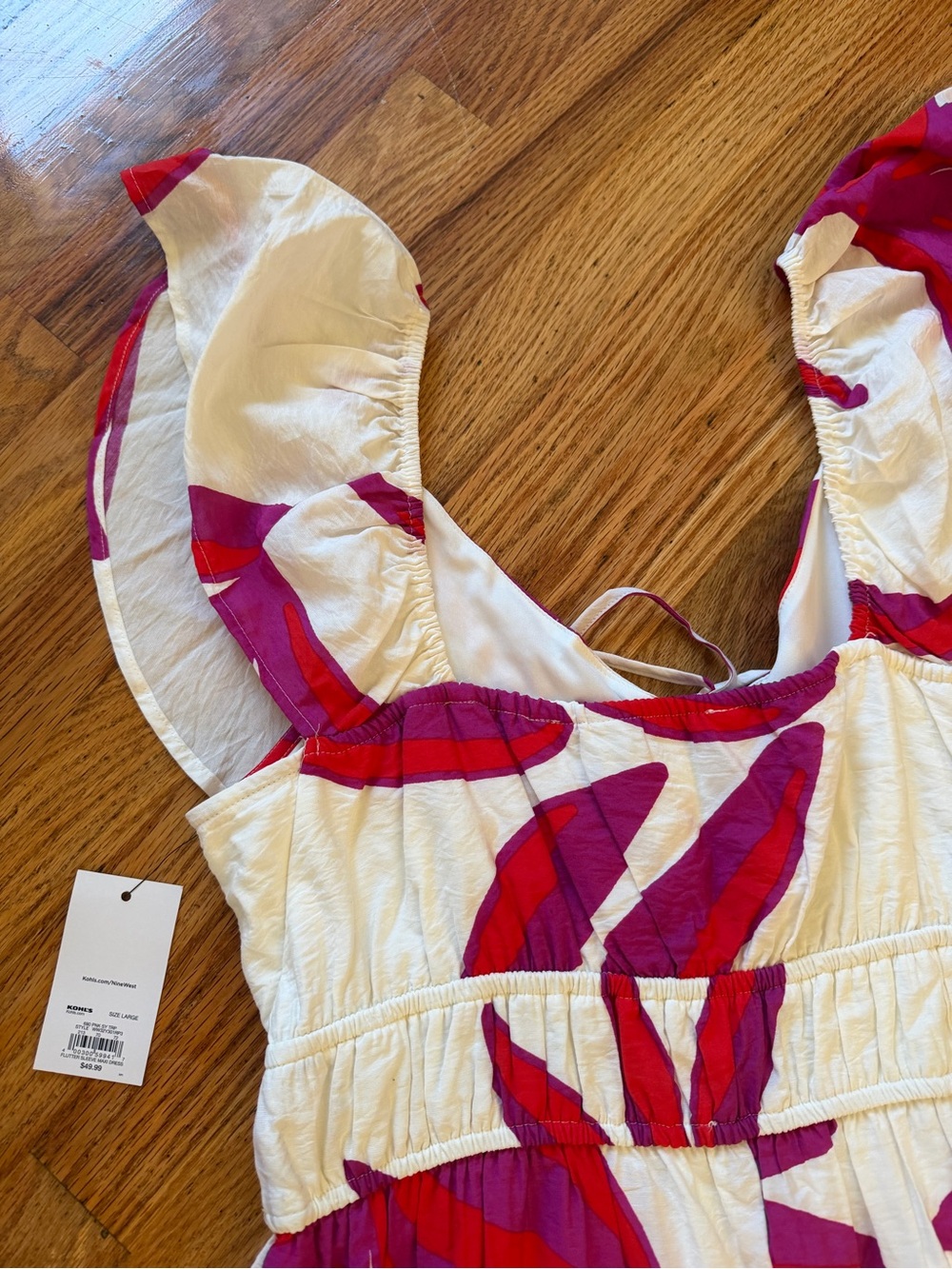 Nine West white Maxi Dress with Fuchsia Leaf Print - Picture 10 of 11